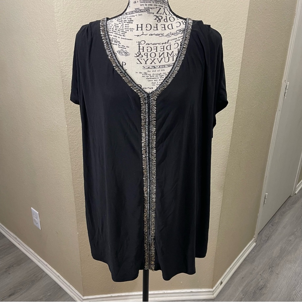 Perseption Black Blouse‎ with Silver Accents
